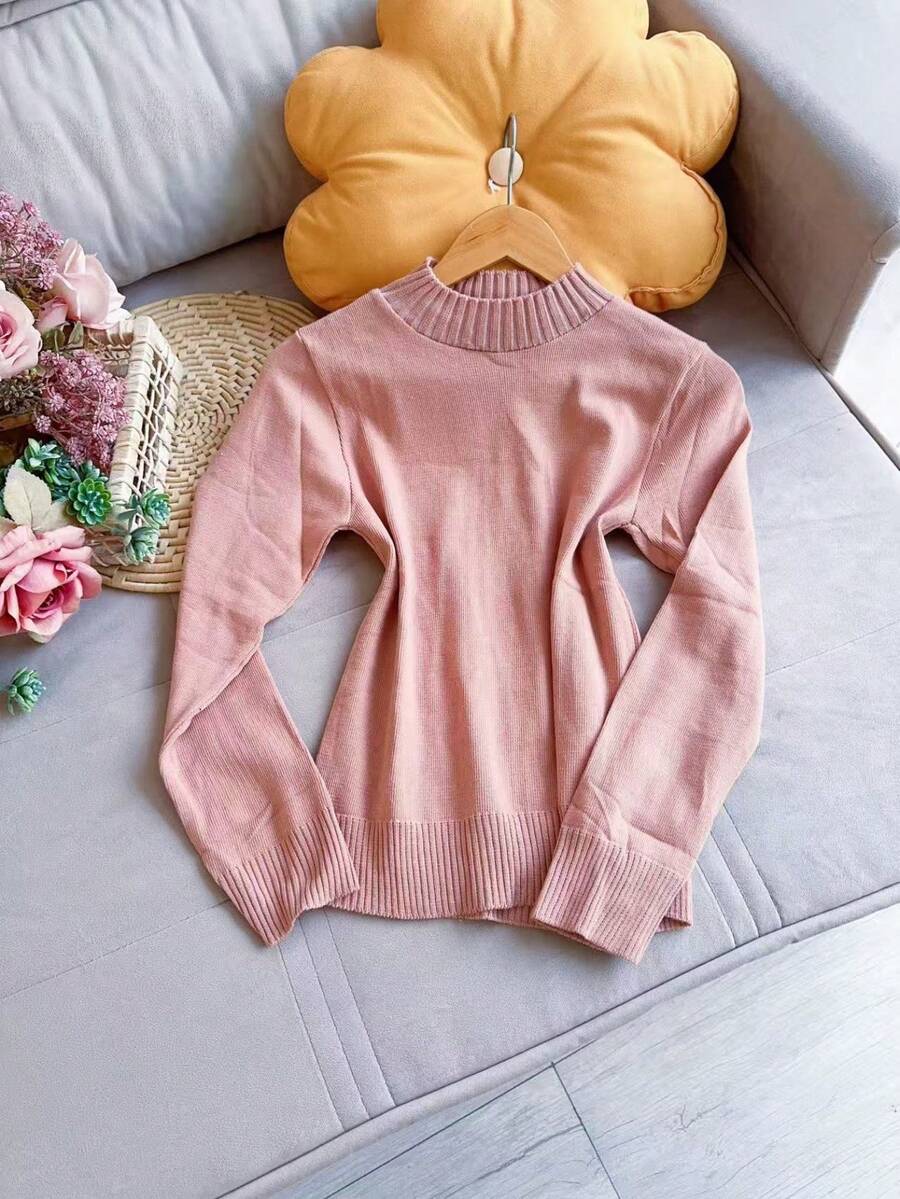 Basic Knitted Cold Weather Blouse Round Neck Sweater Women's Fashion - Khaki - View 1
