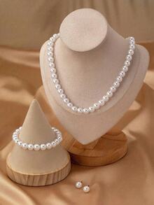 4 件/套女孩优雅仿珍珠项链手链耳环时尚首饰套装 - 彩色 - 查看 11