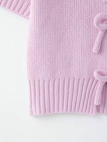ZEVITY Bow Decor Solid Color Casual Short Sleeve Knit Sweater - Pink - View 5