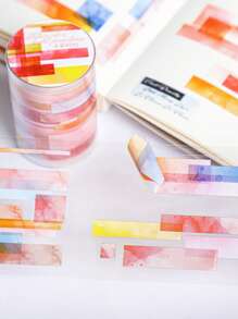 1 Roll PET Watercolor Gradient Washi Tape, Watercolor Series, Suitable For Gifts, Office, Home, Marking, Labeling, Classroom, Entertainment Toys, Student Planner Creative Vintage Decoration DIY Tapes Back To School