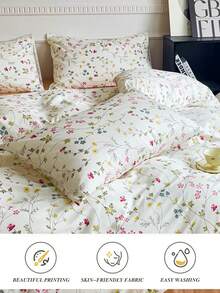1pc Floral & Leaf Print Fresh Cotton Pillowcase, Suitable For All Seasons, Spring & Summer - Multicolor - View 7