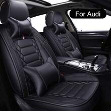 Leather Car Seat Covers Full Set Universal, Fit For Audi A1, A3, A4, A5, A6, Q2, Q3, Q5, Q7, E-Tron, Adjustable Front Seats And Back, Automotive 5 Seat Covers All Season, Car Seat Protectors Airbag Compatible - màu đen - Xem 1