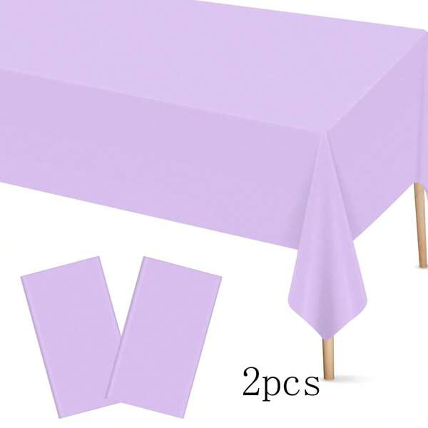 1pc/2pcs Disposable Light Purple Rectangular Solid Color Tablecloth, Made Of Polyester, Suitable For Weddings, Birthdays, Baby Showers, Daily Gatherings, Party Decorations, Easy To Clean
