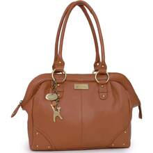 - Large Leather Shoulder Bag For Women - A4 Work Tote Bag - Doctor Bag - Tan - View 1