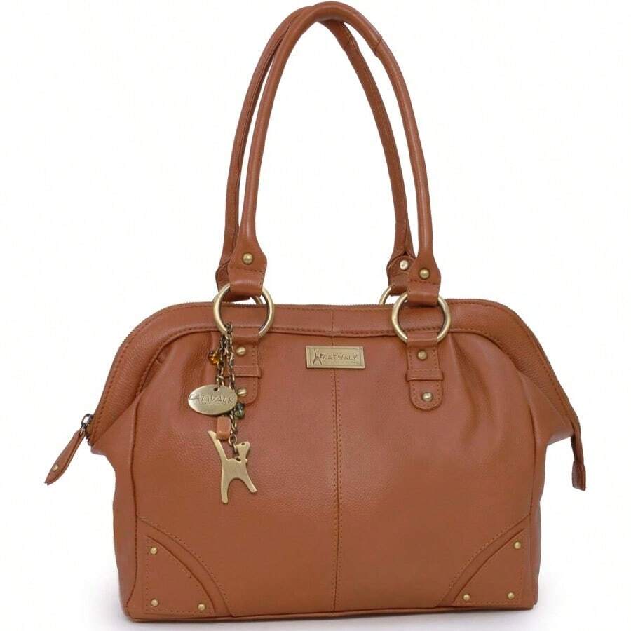 - Large Leather Shoulder Bag For Women - A4 Work Tote Bag - Doctor Bag - Tan - View 1