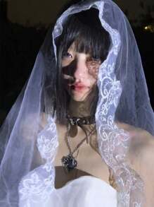 1pc Vampire Bride Dark Gothic Style Black Lace Mesh Headdress, Party Role Playing Props Accessories Headdress, Suitable For Festivals, Parties, Photoshooting Props