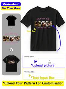 Customized Personalized Loose Round-Neck Dog Cat Pet Memorial Gift Plus Size Men's Casual T-Shirt - Add Your Own Images (Family Photo/Selfie/Pet Photo/Friend Photo/Lover Photo/Girlfriend Photo/Gifts/Logo For Couples/Customizable Tee For Husband Or Boyfriend Or Girlfriend) And Your Text To Design Your Personalized Printed T-Shirt Father's Day Mother's Day