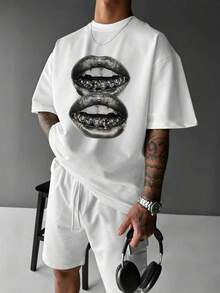 YUNCHIC - Men's Dropped Shoulder Loose Fit Printed T-Shirt, Spring/Summer - White - View 1