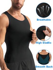 Men Slimming Body Shaper Chest Compression Shirts Tummy Control Shapewear Abs Abdomen Slimming Vest Waist Trainer Corset Tank Tops Black - màu đen - Xem 5