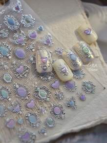 1 hoja de calcomanías de arte de uñas decorativas con diseño de gota de agua plateada antigua con forma de corazón para manualidades de manicura