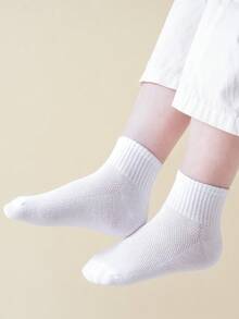 6 Pasang Kaos Kaki Pendek Anak-anak Bahan Katun Polos Berbahan Jaring Bernapas untuk Musim Semi/Panas, Kaos Kaki Olahraga untuk Kembali ke Sekolah - Putih - View 4