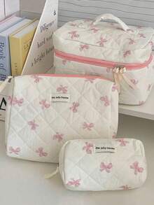 3pcs/Set Pink Bow Pattern Cosmetic Bag, Lightweight Zipper Makeup Organizer Bag, Sweet Style Multi-Function Toiletry Storage Box, Mother's Day Gift, Best Friend Gift, Teacher Gift. Cosmetic Bag, Makeup Organizer Box, Makeup Bag, Makeup Storage, Jewelry Storage, Lip Gloss Storage, Nail Polish Storage, Makeup Case, Makeup Storage Box, Makeup Organizer, Makeup Storage, Makeup Pouch, Makeup Pouch - Multicolor - View 2