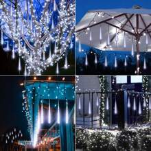 8pcs Meteor Tube LED String Lights, 30cm & 50cm Options, Warm White, White, Color, Blue For Outdoor Decoration, Suitable For Christmas Tree, Holiday, Garden, Patio, Porch