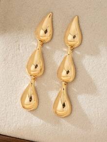 金色金属水滴形手链、戒指、耳环套装，简约优雅时尚，适合作为母亲节礼物、参加派对和日常佩戴。 - 金黃色 - 查看 5