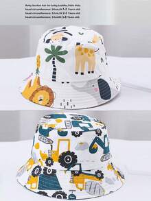 2pcs Kids' Bucket Hat With Animal Park & Construction Vehicle Patterns, Unisex, Great For Daily Outdoor Activities, Beach, Sun Protection - Multicolor - View 3