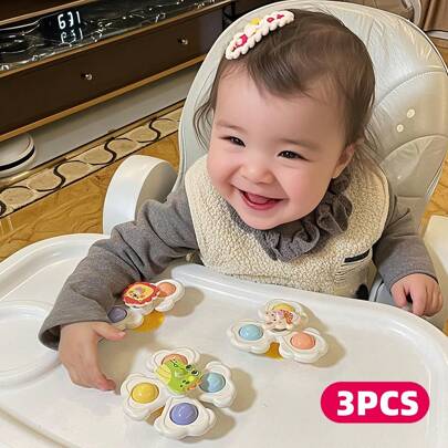 3pcs Cartoon Spinner Toys, Early Childhood Attention Grabber Toys, Suitable For Use On Tables, Glass, Tile Walls, Bathroom Bath Toys, Ideal Birthday Gift For Boys And Girls