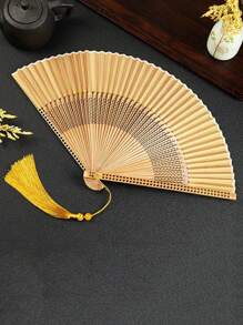 1pc Foldable Fan Hand Held Fan With Tassel For Outdoor Travel Dancing Performance Cheongsam Dressing Accessories Photo-Taking Props