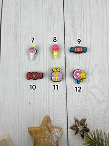 12pcs/Set Ice Cream & Candy Cartoon Pattern Decorative Accessories For Sandals/Slippers, DIY Combination, Suitable For Dessert Lovers, Birthday/Holiday Gifts
