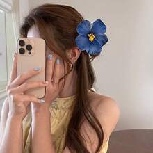 1个波西米亚风人造花发夹，芙蓉花发夹，女士海滩度假风发夹，适合上学/返校礼物、学习用品、女士度假装扮、新年礼物、闺蜜礼物、发饰、头饰、爪夹 - 彩色 - 查看 8