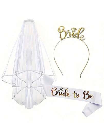 1 Set de diadema, velo y accesorios para el cabello en color oro rosa para novia, para fiesta de despedida de soltera, fotos de boda, disfraz y accesorios de novia