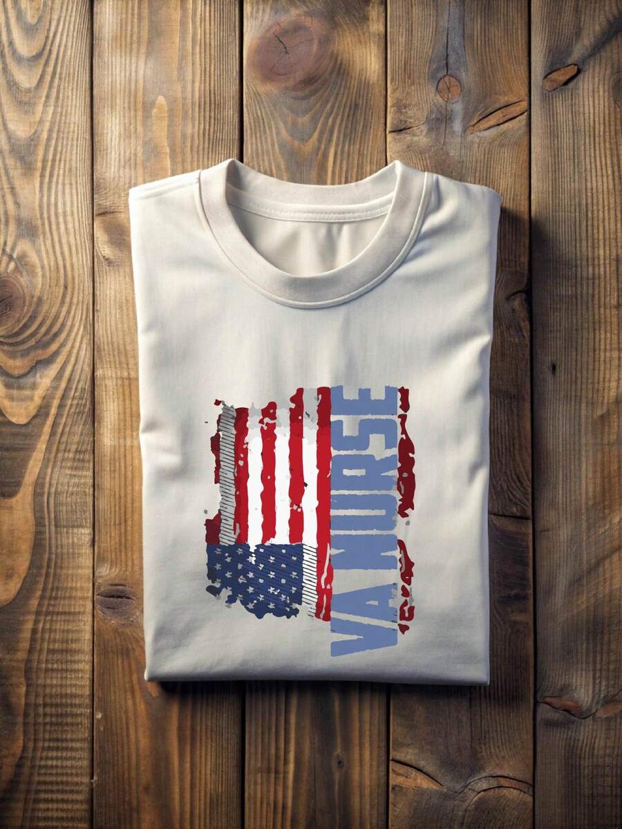 VA Nurse Shirt, Veterans Affairs Nurse T-Shirt, Patriotic Nurse Tee, Nursing Crew Shirts, Military Nurse T-Shirts, American Flag Tees TT866 - 白色 - 查看 1