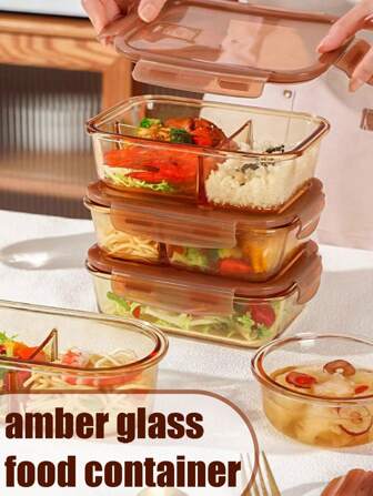 1pc Glass Compartment Lunch Box, Odor-Free Bento Box With Divider, Microwave Friendly For Work And School,School Supplies