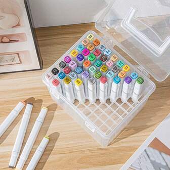 1pc Marker Pen Holder Box, 48/80 Color Stationery Storage Box, Clear Carrying Box