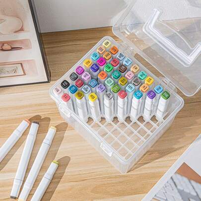 1 pieza Caja organizadora para rotuladores, Caja de almacenamiento para papelería de 48/80 colores, Caja de transporte transparente