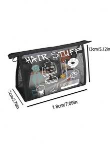 Large Capacity Black Mesh Makeup Bag - Lightweight, Portable Cosmetic Organizer For Travel & Toiletries, Toiletry Travel Bag,1pc Patterns Mesh Nylon Pattern Women's Portable Makeup Bag Make Up Bag - Black - View 3