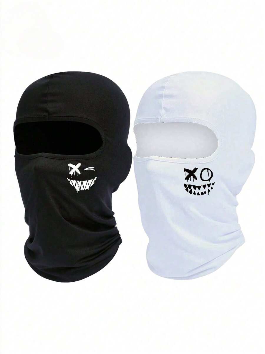 1pc Devil Smile Printed Balaclava - Breathable, Quick-Dry Full Face Mask For Men, Sweat-Absorbent & Dustproof, Ideal For Cycling & Outdoor Sports, Black & White Options, Cycling Face Cover - Multicolor - View 1