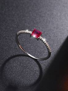 Delicate & Precise EU&US Style S925 Silver Square Cubic Zirconia Princess Ring With Moonstone, Birthstone Jewelry, Suitable For Daily Wear, Easter Gift, Random Box Style - Birthstone Rings - View 4