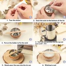 مجموعة DIY لصناعة الشموع، تتضمن المجموعة قدر صب الشموع، شمع الصويا، 2 حامل فتيل الشموع، 20 فتيل شموع، 20 ملصق شمعي و 1 ملعقة