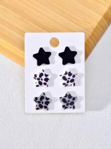3 Pairs Acrylic Star & Heart Pattern Stud Earrings, Fashionable Jewelry For Women