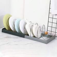 1 Retractable PP+Stainless Steel Pot Lid Holder, Free Up Kitchen Space, Equipped With 7/10 Dividers, Multifunctional Kitchen Storage Tool, Convenient For Storing Pots And Tableware, Suitable For Pot Lids And Plates, Waterproof Stainless Steel Drain Rack, Kitchen Countertops, Cabinets And Shelves, Kitchen Accessories, Restaurant Use