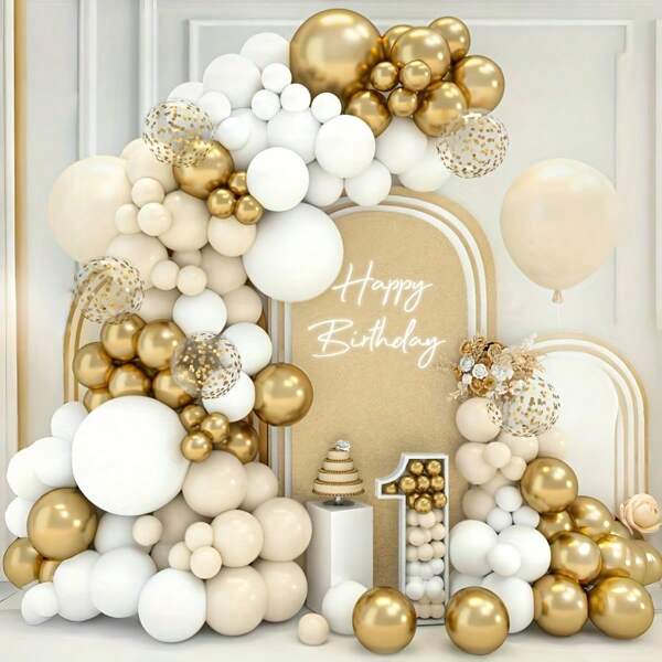127 piezas Conjunto de arco de globos metálico dorado retro color caqui, decoración sencilla estilo bohemio, apta para cumpleaños, bodas, fiestas, revelación de género, fiestas de baby shower, despedidas de soltero, decoración para arcos de globos
