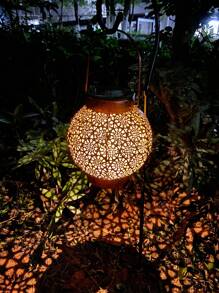 1pc Solar Powered Iron Lantern With Hollow Design - Multifunctional Outdoor Decoration Suitable For Garden, Patio, Balcony And Lawn - Energy Saving, Easy Installation, Creating Holiday Ambience