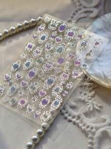 1 hoja de calcomanías de arte de uñas decorativas con diseño de gota de agua plateada antigua con forma de corazón para manualidades de manicura