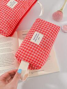 1 pieza Bolsa de maquillaje de estilo reticulado, juego de bolsos de estilo coreano acolchado en color rosa rojo, estilo Ins, elementos esenciales de vacaciones para niñas, bolsa con cremallera de gran capacidad, cartera, bolsa para tampones, bolsa de belleza con estampado de mariposa, accesorios esenciales de primavera para damas, bolsa de almacenamiento de uso diario para viajes, regalo para boda, dama de honor, Navidad, Día de la Madre, Día de la Enfermera, Día del Maestro