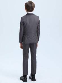 4pcs Boys Suit Set, Toddler Tuxedo Formal Wear, Ring Bearer Outfit, Wedding Suit Jacket, Vest, Pants, Tie, Children Formal Suit, Grey, Size 6-16 Years - Grey - View 2