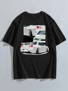 Áo thun nam in hình xe hơi rộng rãi hở vai, - màu đen - Xem 3