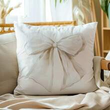 1 件极简卡其色蝴蝶结装饰枕套，单面柔软桃绒面料，适合 45*45/40*40/50*50 厘米抱枕，适用于室内装饰、派对装饰、装饰枕头礼物 - 彩色 - 查看 3