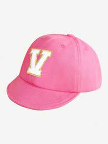 1 Pc Customizable 26 Letter Children's Solid Color Baseball Cap, Fashionable Casual Soft Brim Hat, Suitable For 1-3 Years Old Baby Girls Daily Outings, Vacation, Sun Protection - Rose Pink - View 24