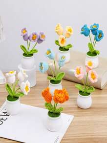 1PC Crochet Flower Pot, Daisy Tulips And Forget Me Not Small Potted Flowers, Gifts For Mom Wife On Mothers Day Valentines, Cute Desk Decor For Women Office Car Dashboard,Crochet Flowers Cute Little Potted Flower, Gift For Birthday, Teacher's Day, Graduation, Anniversary, Christmas, Decor For Car Dashboard,Home Office Decoration ,Halloween Gifts, Halloween Decorations,Bridal Wedding Decorations