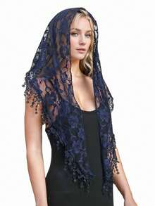 1pc Sun Protection Rose Flower Lace Hollow Out Solid Color Tassel Lady Bandana Scarf Headscarf Shawl Valentine's Day Valentines - Multicolor - View 22