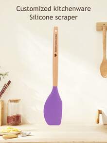 (Customized) 1pc Silicone Cream Spatula With Wooden Handle, Customizable Text, Non-Stick Butter Spreader, Bread Baking & Kitchen Pastry Tool