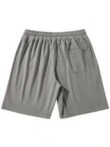Men's Letter Print Drawstring Waist Pocket Casual Shorts - Dark Grey - View 3