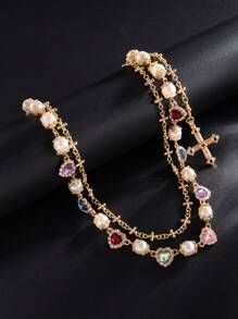 1 pieza Cadena para pantalones de estilo retro y de lujo con múltiples capas de strass e imitación de perlas, cadena para el Body, decoración para pantalones para hombres