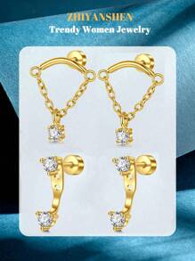 4 piezas Pendientes de cartílago para mujer de plata y oro, pendientes planos para tragus, helix, joyería para perforaciones, hipoalergénicos, pendientes apilables, pendientes de botón de oro para mujeres, pendientes para mujeres, pendientes de espalda plana, pendientes para el segundo orificio para mujeres