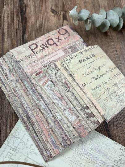 100pcs/Pack Vintage Style Mixed Design Scrapbooking Paper, Junk Journal, Planner Decor Supplies,School Supplies,Back To School