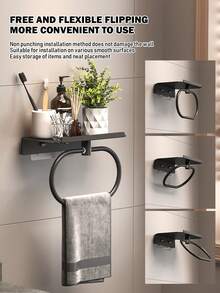 1pc Multifunctional Oval Towel Rack With Super Glue - Wall Mounted No-Drill Space Saving Bathroom Organizer With Towel Ring, Towel Rack For Bathroom - Multicolor - View 5